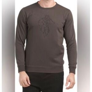 French Connection Mens Brown Geometric Wolf Embroidered Crewneck‎ Sweatshirt L